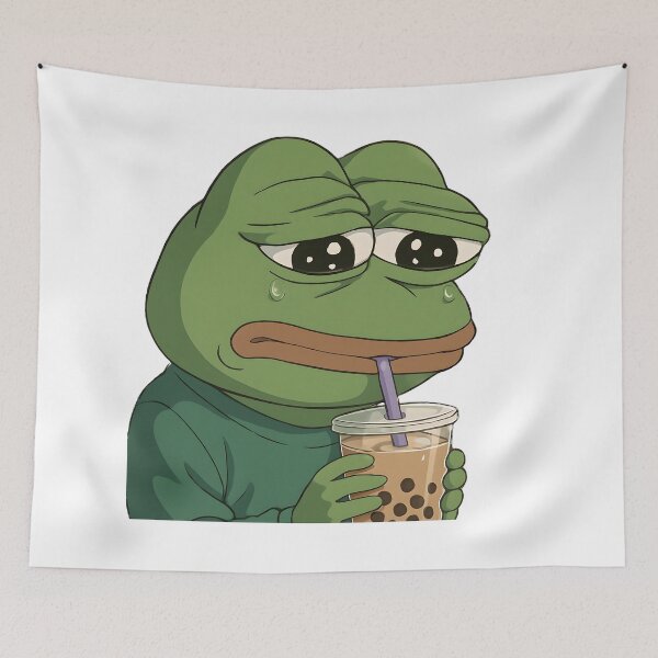 Item preview, Lonely Frog with Boba Tea — Emotional Meme Sticker designed and sold by Geafixy.