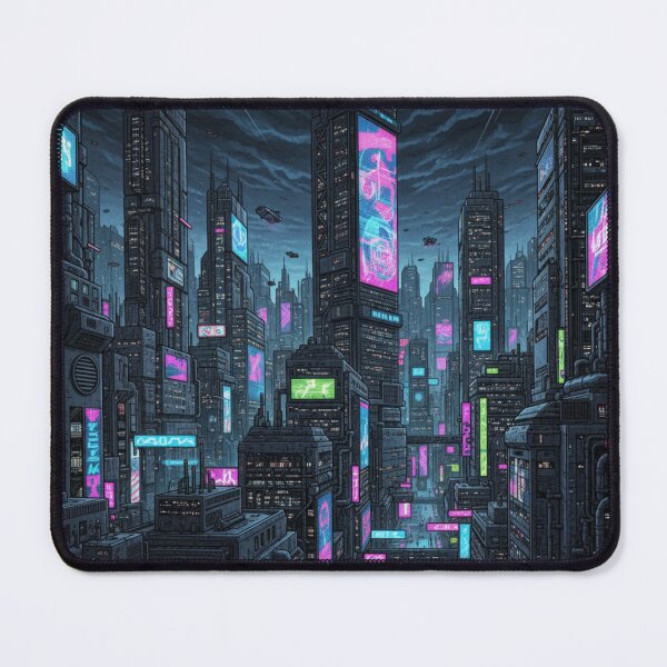 Item preview, Cyberpunk Cityscape Neon Desk Mat & Gaming Mousepad designed and sold by NeoArtsStudio.
