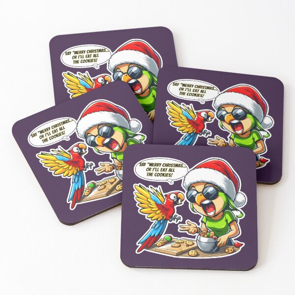 Item preview, Festive Parrot Chaos in Kitchen with Flying Cookies and Santa Hat designed and sold by SplashTastic.