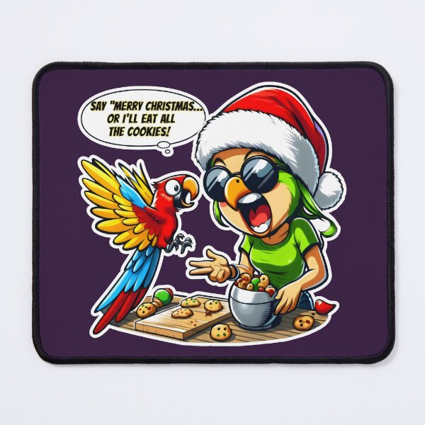 Item preview, Festive Parrot Chaos in Kitchen with Flying Cookies and Santa Hat designed and sold by SplashTastic.