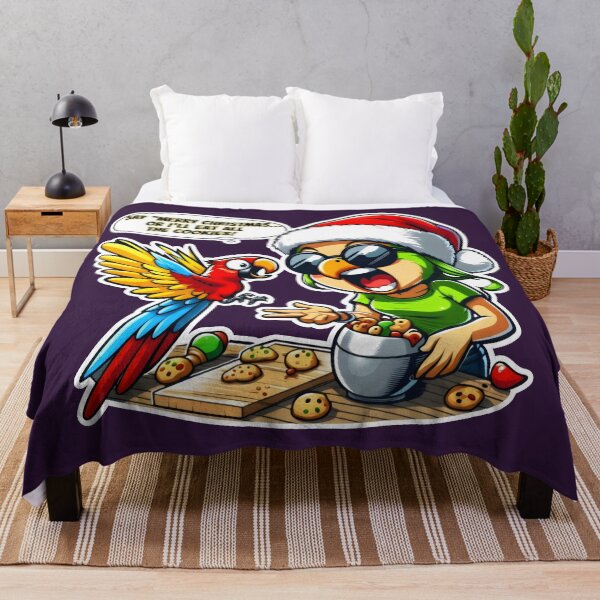 Item preview, Festive Parrot Chaos in Kitchen with Flying Cookies and Santa Hat designed and sold by SplashTastic.