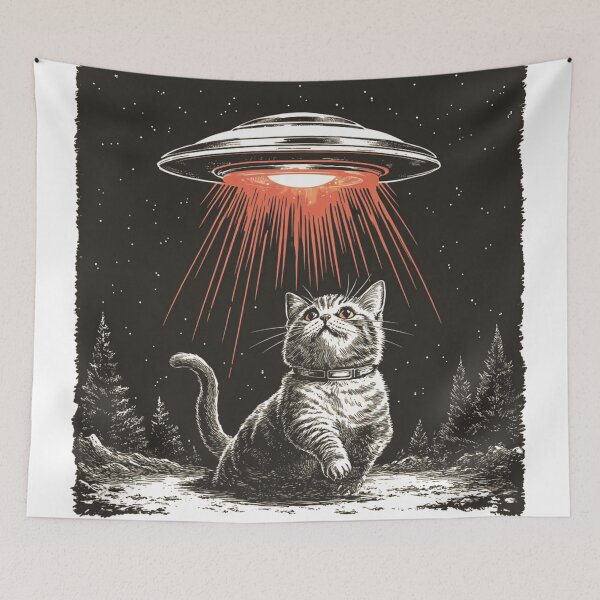 Item preview, UFO Alien Beaming Up a Cat Vintage designed and sold by Jcat7.