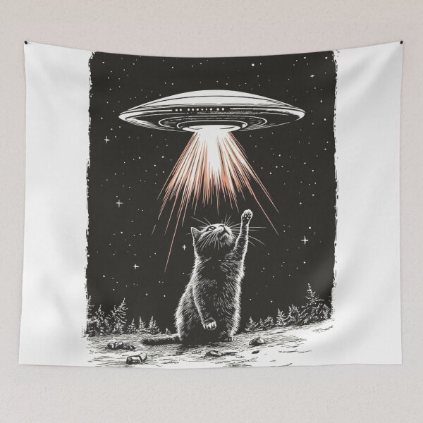 Item preview, Vintage Retro UFO Alien Beaming Up a Cat  designed and sold by Jcat7.
