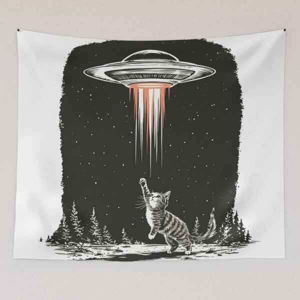 Item preview, Alien UFO Beaming Up a Cat Vintage Retro designed and sold by Jcat7.