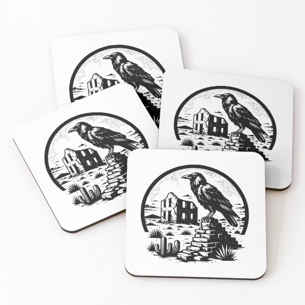 Item preview, Desert Raven Black and White Illustration | Gothic Monochromatic Ruins Art designed and sold by HBDStudio.