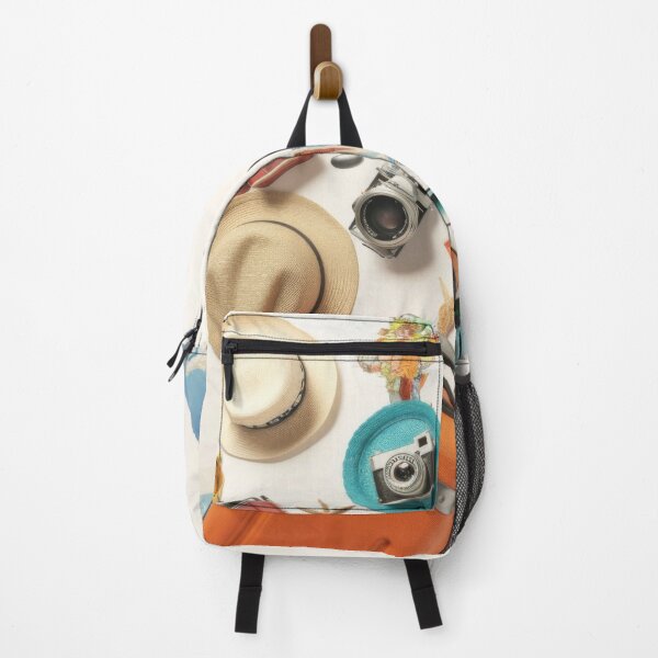 Item preview, Summer vacations concept with floating travel suitcases, hats and beach items, AI generated designed and sold by dvoevnore.