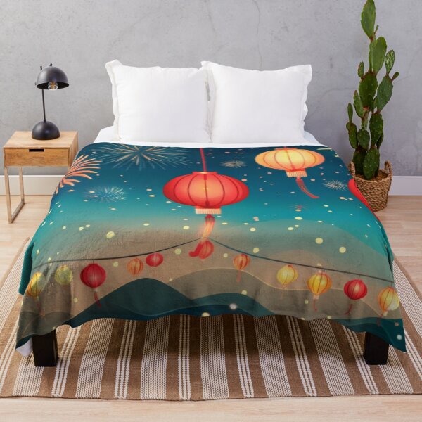 Item preview, Traditional Chinese lanterns against fireworks in night sky, background, AI generated designed and sold by dvoevnore.