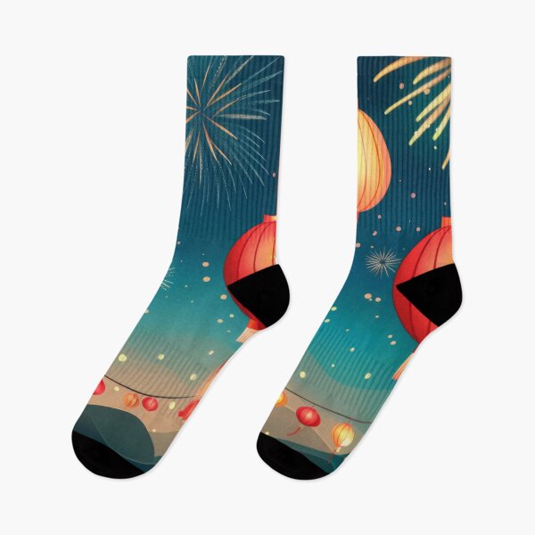 Item preview, Traditional Chinese lanterns against fireworks in night sky, background, AI generated designed and sold by dvoevnore.