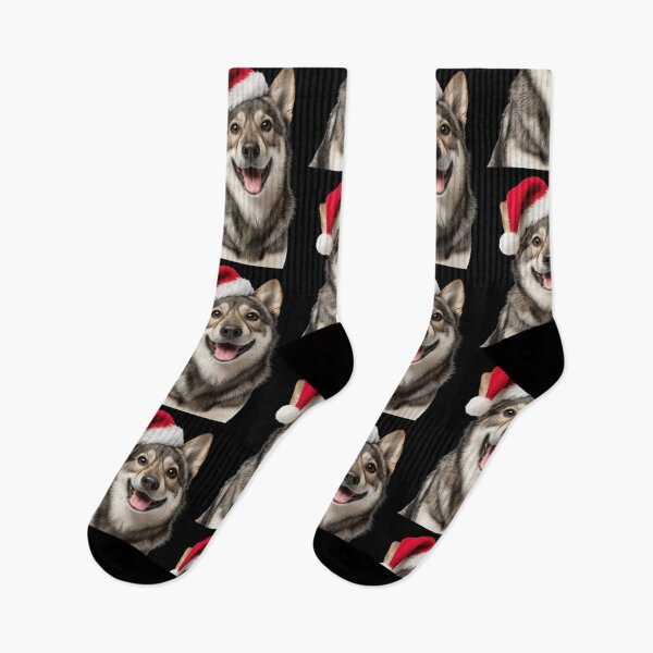 Item preview, Cute Swedish Vallhund Christmas Art — Swedish Shepherd Wearing Santa Hat designed and sold by LazyOwlStore.