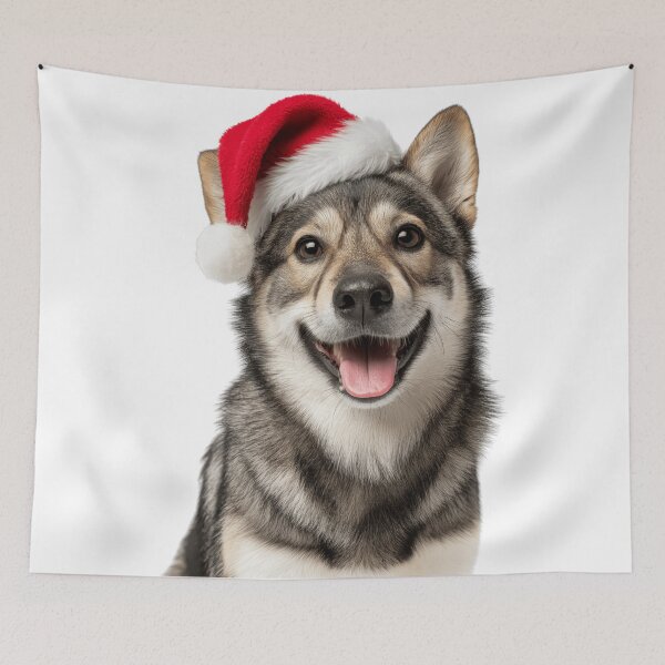 Item preview, Cute Swedish Vallhund Christmas Art — Swedish Shepherd Wearing Santa Hat designed and sold by LazyOwlStore.
