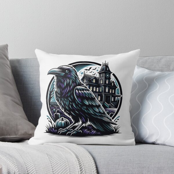 Item preview, Raven Black and White Illustration | Gothic Monochromatic Ruins Art designed and sold by HBDStudio.