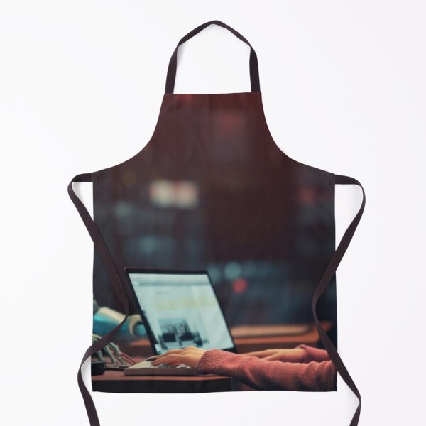 Item preview, Woman working on laptop with robot in modern office at night, AI generated  designed and sold by dvoevnore.