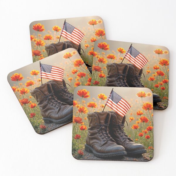 Item preview, Military Boots with Flag and Red Poppy Flowers designed and sold by Maria Dryfhout.