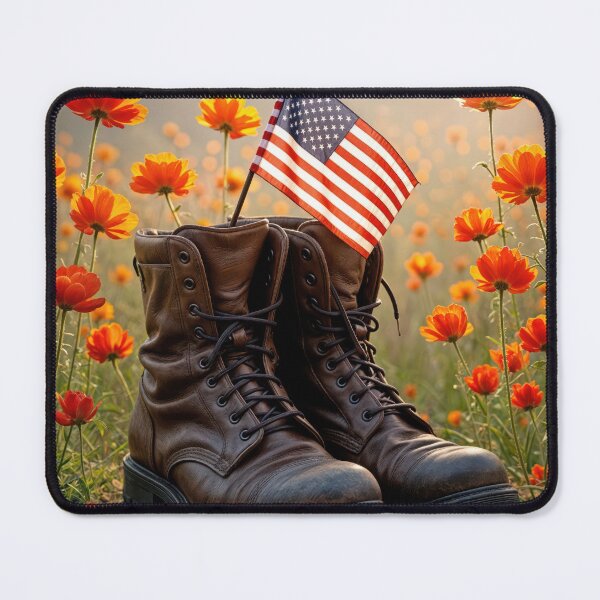 Item preview, Military Boots with Flag and Red Poppy Flowers designed and sold by Maria Dryfhout.