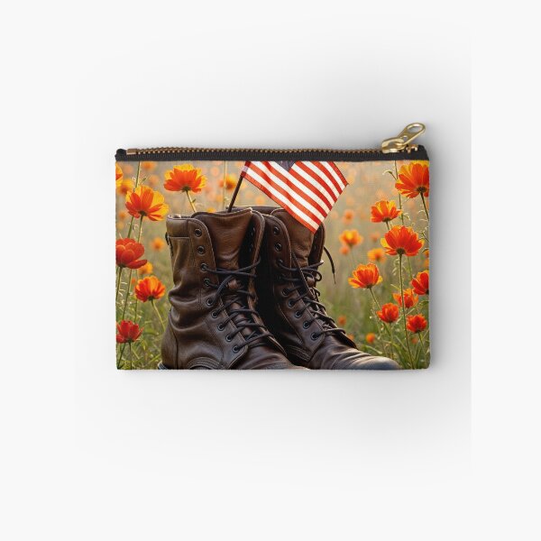 Item preview, Military Boots with Flag and Red Poppy Flowers designed and sold by Maria Dryfhout.