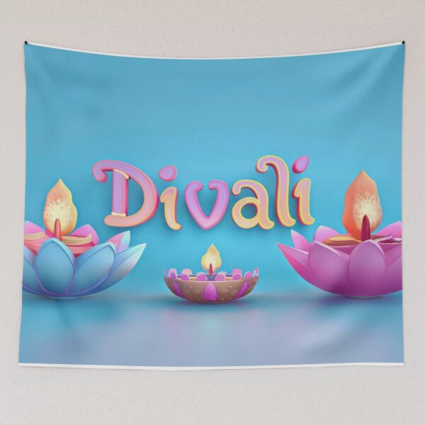 Item preview, Diwali candles in lotus shaped holders on blue background, Diwali celebration concept, AI Generated designed and sold by dvoevnore.