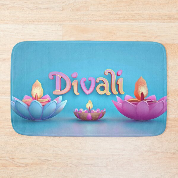 Item preview, Diwali candles in lotus shaped holders on blue background, Diwali celebration concept, AI Generated designed and sold by dvoevnore.