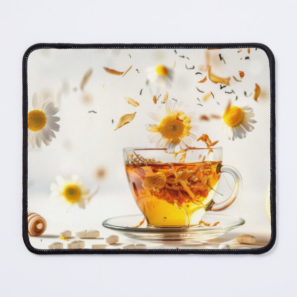 Item preview, Cup of herbal tea with floating ingredients including lemon, chamomile, and capsules, AI generated designed and sold by dvoevnore.