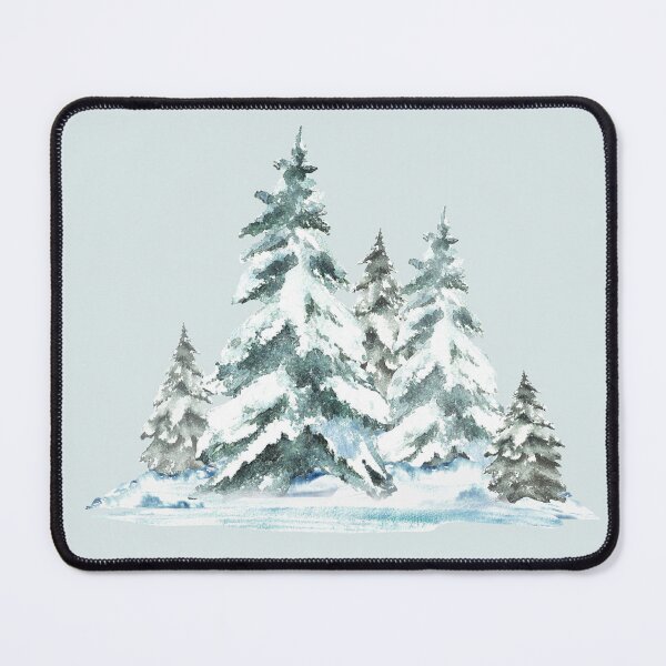 Item preview, Winter Landscape with snow covered green spruces firs, snowy forest. Watercolor designed and sold by BartolArt.