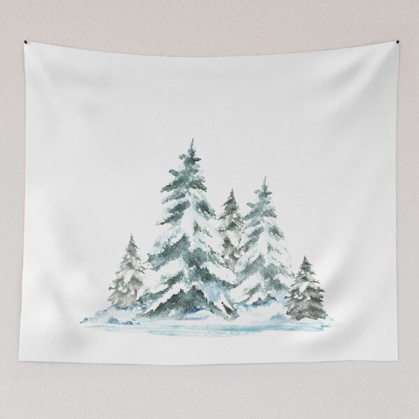 Item preview, Winter Landscape with snow covered green spruces firs, snowy forest. Watercolor designed and sold by BartolArt.