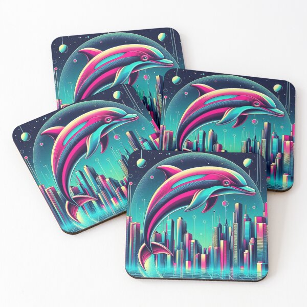 Item preview, Neon Dolphin Over Cyber City designed and sold by Dogandesighn.