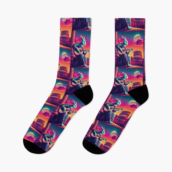 Item preview, "Celestial Serenade in Rome – Psychedelic Rabbit Guitarist" designed and sold by Dogandesighn.