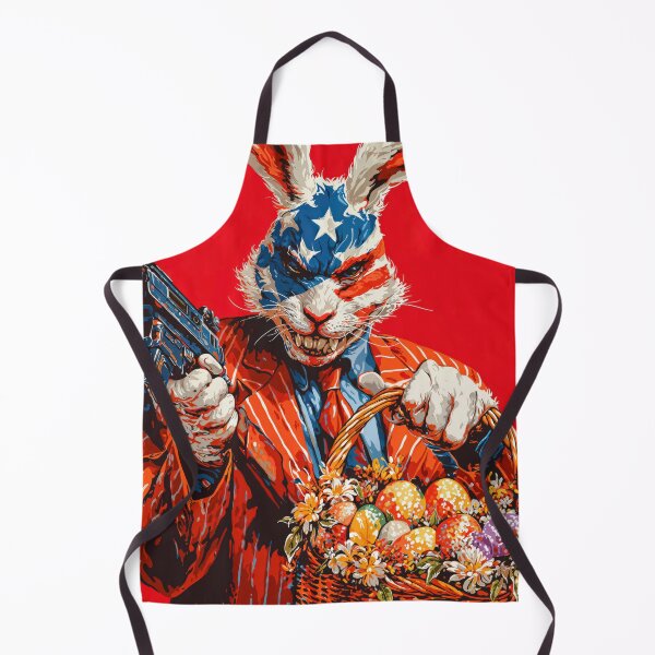 Aperçu de l'œuvre Lapin psychopathe patriotique avec fusil et panier de Pâques créée et vendue par Anastasiia Yurevych.