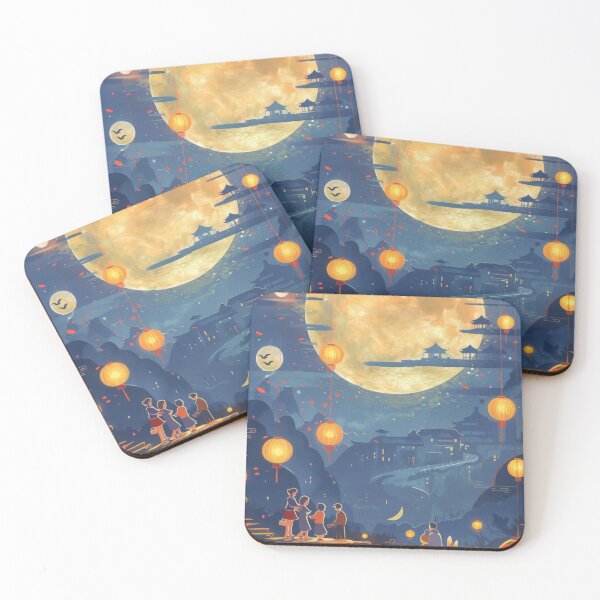 Item preview, Full moon night scene with silhouettes of people and bunny, AI Generated designed and sold by dvoevnore.