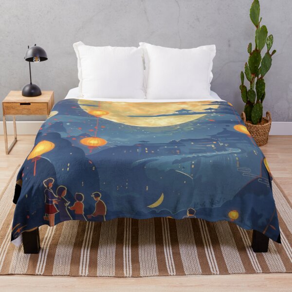 Item preview, Full moon night scene with silhouettes of people and bunny, AI Generated designed and sold by dvoevnore.
