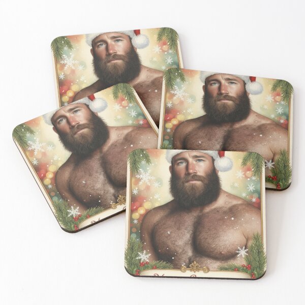 Item preview, Hairy Chested Man with Beard Bear Santa Hat designed and sold by Atlas Kai.