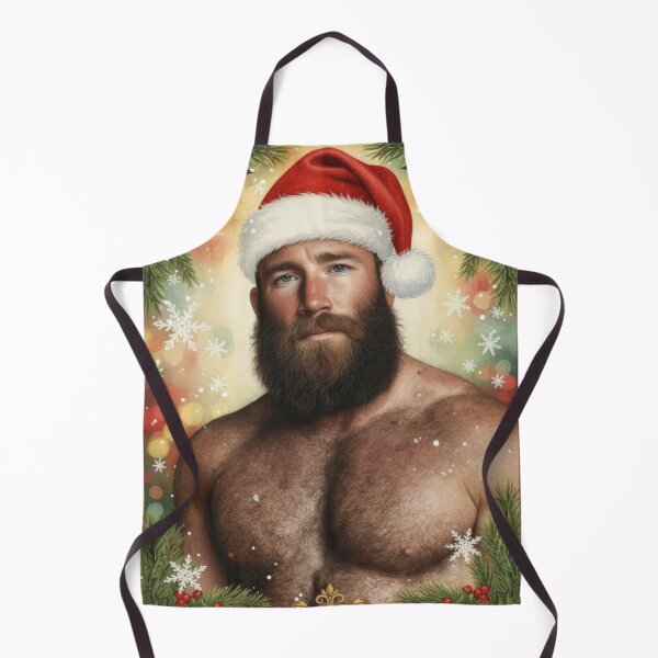 Item preview, Hairy Chested Man with Beard Bear Santa Hat designed and sold by Atlas Kai.