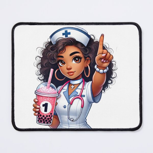 Item preview, Adorable Black Nurse Drinking Bubble Tea | Nursing Life Cute Art designed and sold by Lulunza.