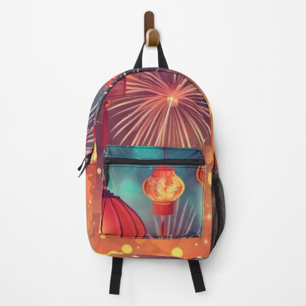 Item preview, Traditional Chinese lanterns against fireworks in night sky, background, AI generated designed and sold by dvoevnore.