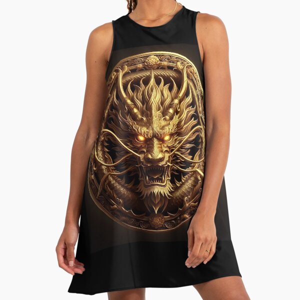 golden dragon dress HECO Chinese Stand Collar Color-Blocked Golden Dragon Embroidery Dress main image 0