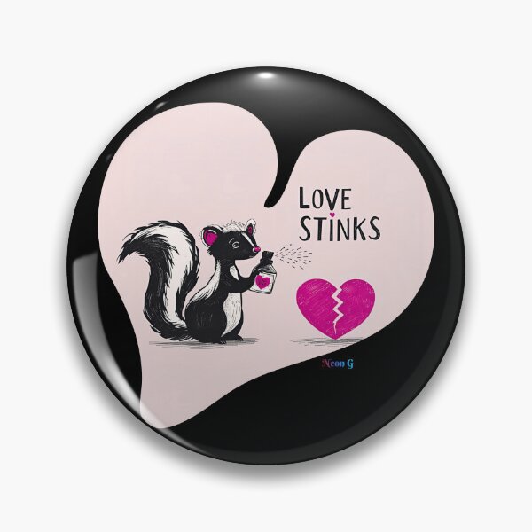 Item preview, Skunk spraying perfume on a broken heart “Love Stinks” 4 designed and sold by Neon G.