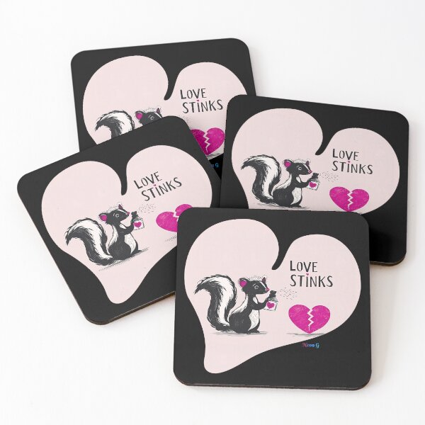 Item preview, Skunk spraying perfume on a broken heart “Love Stinks” 4 designed and sold by Neon G.