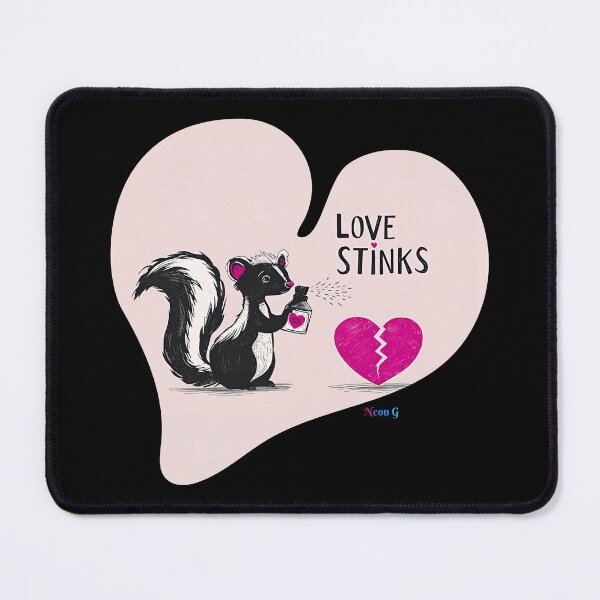 Item preview, Skunk spraying perfume on a broken heart “Love Stinks” 4 designed and sold by Neon G.