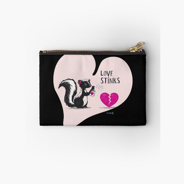 Item preview, Skunk spraying perfume on a broken heart “Love Stinks” 4 designed and sold by Neon G.
