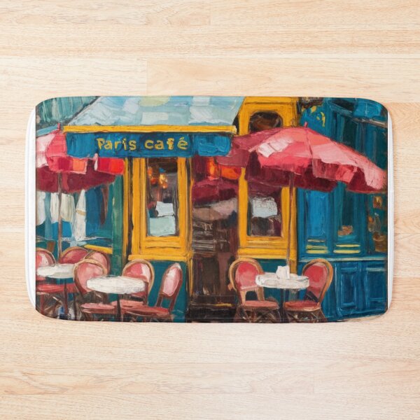 Item preview, Charming French Café with Blue Awning | Street Scene designed and sold by CARRAANN.