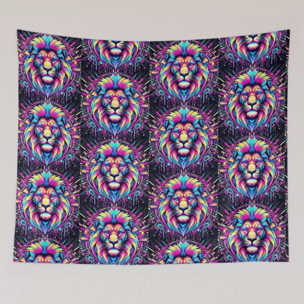 Item preview, Cyber Majesty: Neon Lion in Digital Realm designed and sold by Dogandesighn.