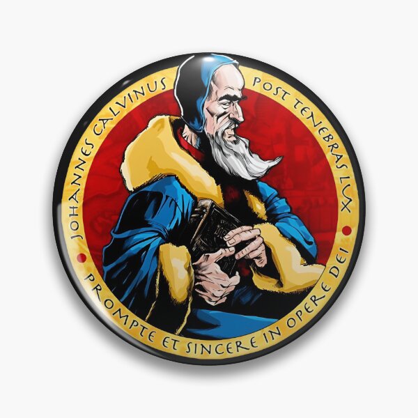 Item preview, John Calvin: Post Tenebras Lux | Prompte et Sincere | Retro Protestant Reformation Illustration designed and sold by AveCruxT.
