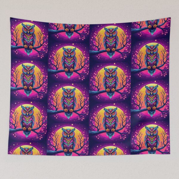 Item preview, Neon Cosmic Owl in Geometric Forest designed and sold by Dogandesighn.