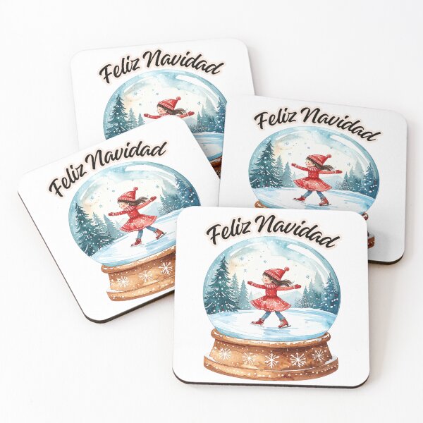 Item preview, Winter fun in a snow globe, ice skating Feliz Navidad designed and sold by LiskoDesign.