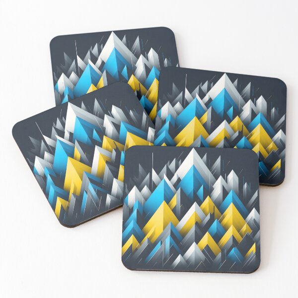 Item preview, Geometric peaks in Ukraine flag colors, abstract and dynamic, dark background, digital art style designed and sold by homydesign.