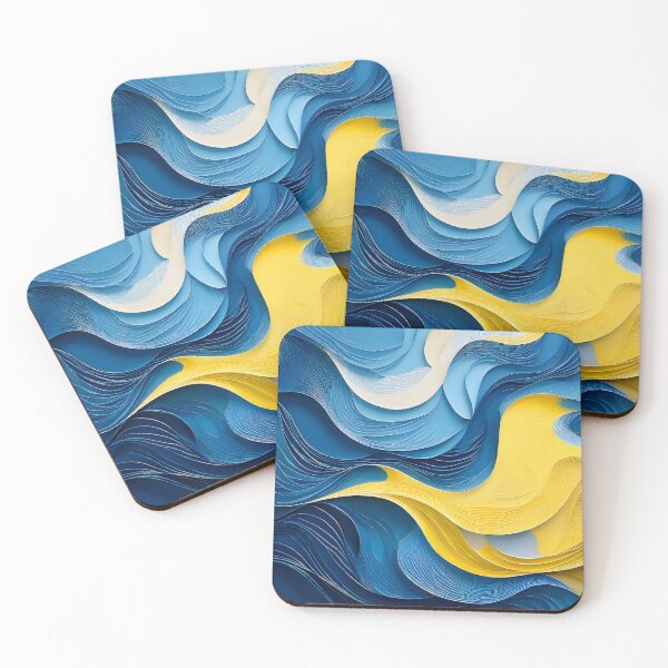 Item preview, Layered blue and yellow paper cutouts create flowing, organic shapes with a textured, three-dimensional effect designed and sold by homydesign.