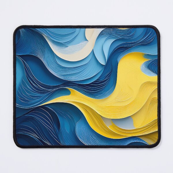 Item preview, Layered blue and yellow paper cutouts create flowing, organic shapes with a textured, three-dimensional effect designed and sold by homydesign.