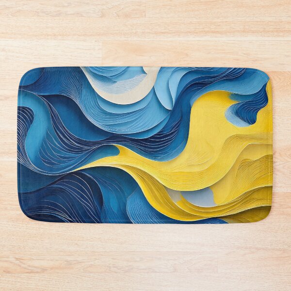 Item preview, Layered blue and yellow paper cutouts create flowing, organic shapes with a textured, three-dimensional effect designed and sold by homydesign.
