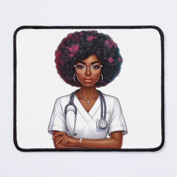 Item preview, Elegant Black Nurse with Glasses | Confident Medical Professional Art designed and sold by Lulunza.