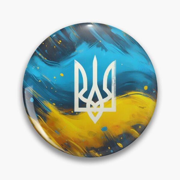 Item preview, Ukrainian trident symbol in white, painted strokes in blue and yellow hues, abstract and dynamic designed and sold by homydesign.
