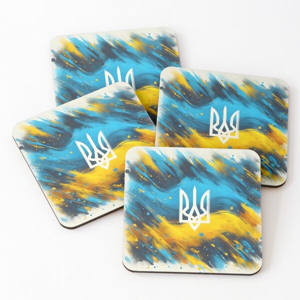 Item preview, Ukrainian trident symbol in white, painted strokes in blue and yellow hues, abstract and dynamic designed and sold by homydesign.
